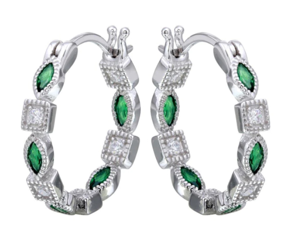 BOUCLES ANNEAUX EN ARGENT RHODIÉ SERTIES DE CUBIQUES ZIRCONIAS - SP STE01122GR - BIJOUX D'IMPORTATION