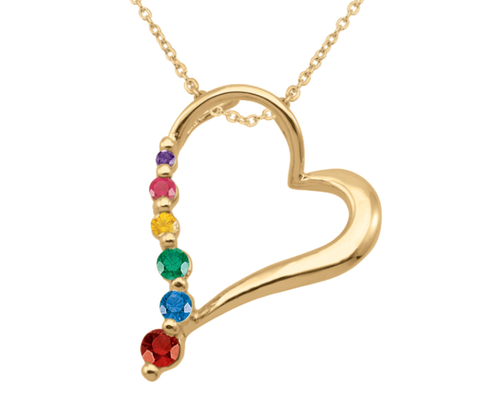 PENDENTIF FAMILIAL COEUR EN ARGENT OU EN OR SERTI DE PIERRES SYNTHÉTIQUE OU VÉRITABLES - PG 30026Y - PERSONALIZED GEM