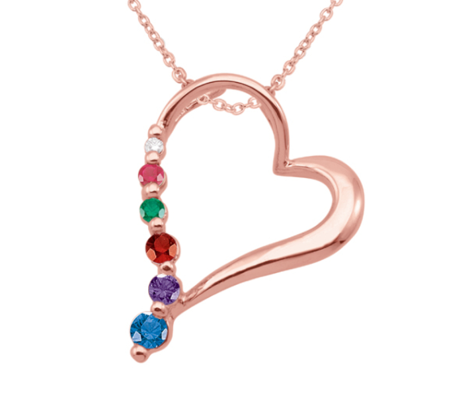 PENDENTIF FAMILIAL COEUR EN ARGENT OU EN OR SERTI DE PIERRES SYNTHÉTIQUE OU VÉRITABLES - PG 30026R14 - PERSONALIZED GEM