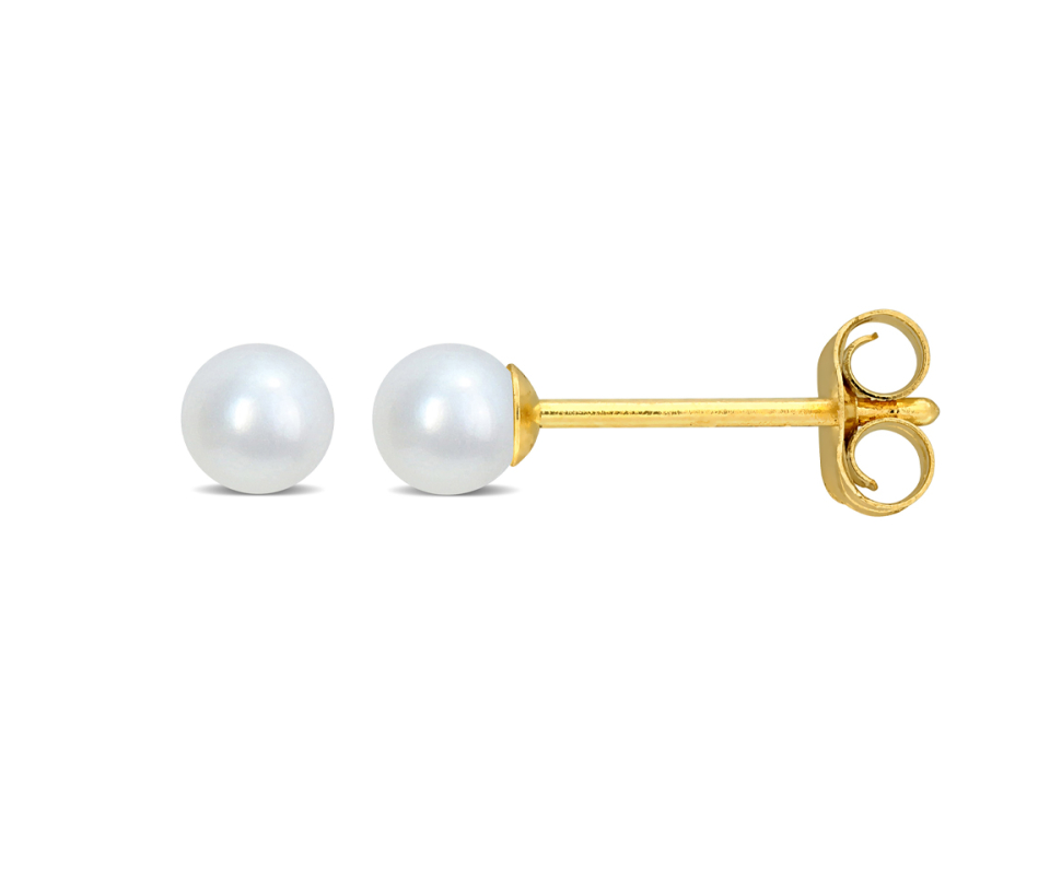 BOUCLES EN OR JAUNE SERTIES DE PERLES D'EAU DOUCE RONDES - DM ECK203 - PERLE D'IMPORTATION