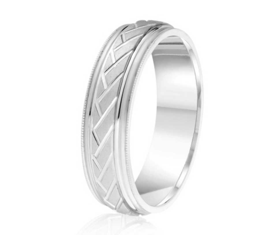 JONC EN OR OU EN PLATINE AVEC MOTIF TRAIT OBLIQUE ET MILGRAIN - ML GH1276W14 - MALO 