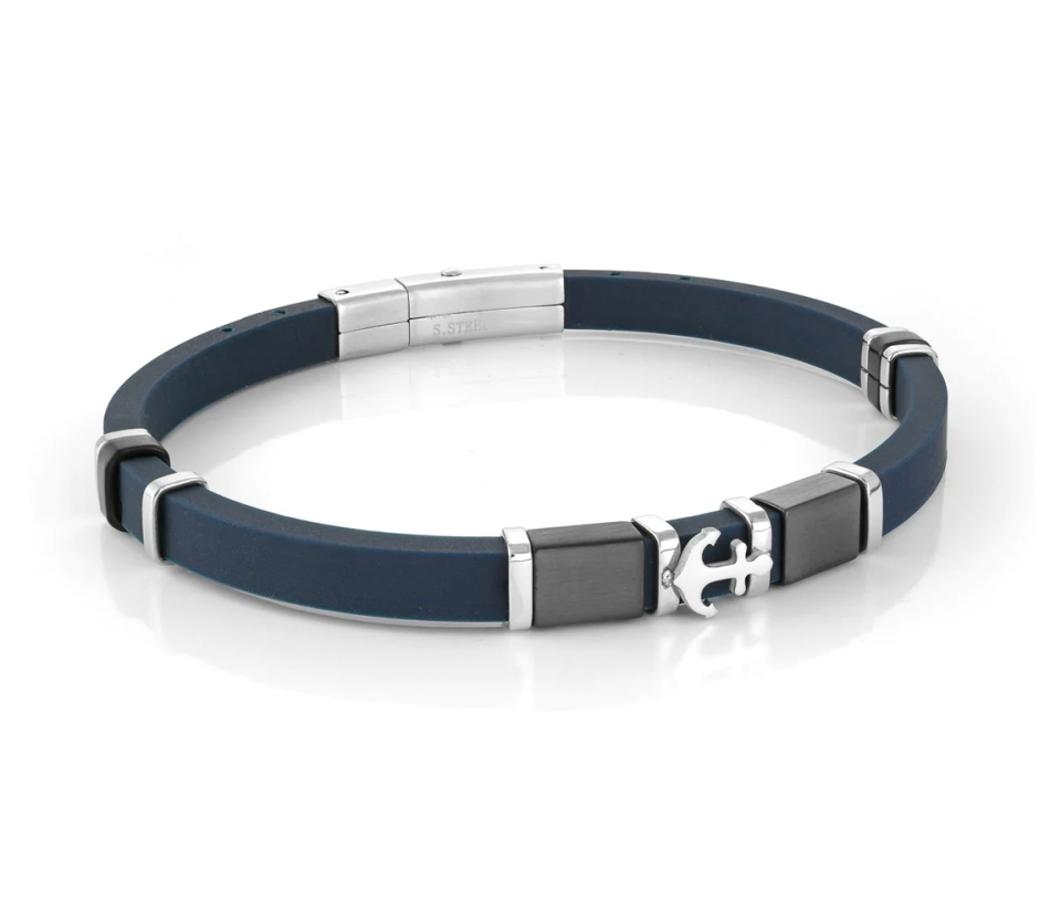 BRACELET EN CAOUTCHOUC ET ACIER AVEC BRELOQUE ANCRE - IG SBR1/BLEU - ITALGEM