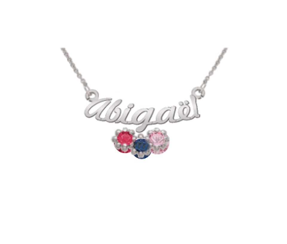 COLLIER NOM PERSONNALISÉ EN ARGENT OU EN OR SERTI DE 3 PIERRES NATURELLES OU SYNTHÉTIQUES - PG 60194W - PERSONALIZED GEM