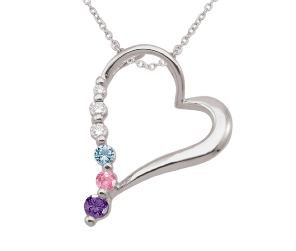 PENDENTIF FAMILIAL COEUR EN ARGENT OU EN OR SERTI DE PIERRES SYNTHÉTIQUE OU VÉRITABLES - PG 30026ARG - PERSONALIZED GEM