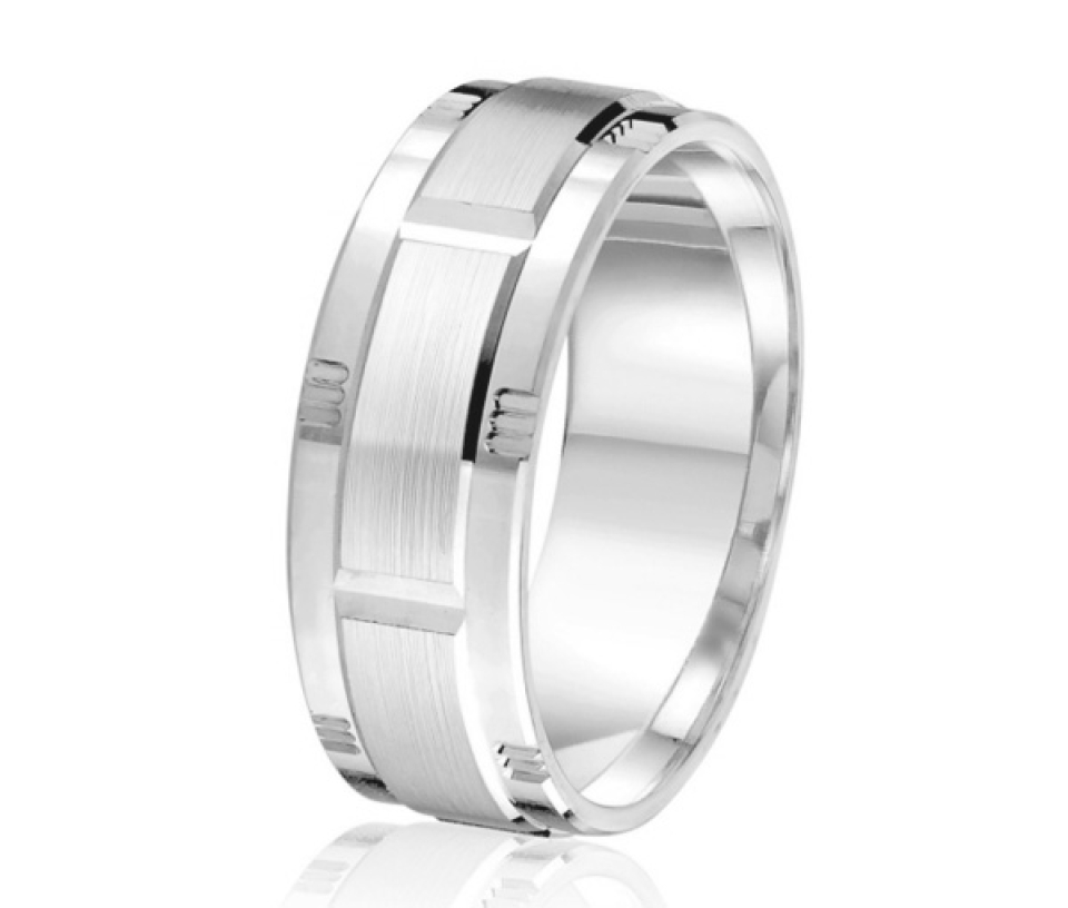 JONC EN OR OU EN PLATINE AVEC MOTIF BLOC ET SATINÉ AU CENTRE - ML GH1453PT - MALO 