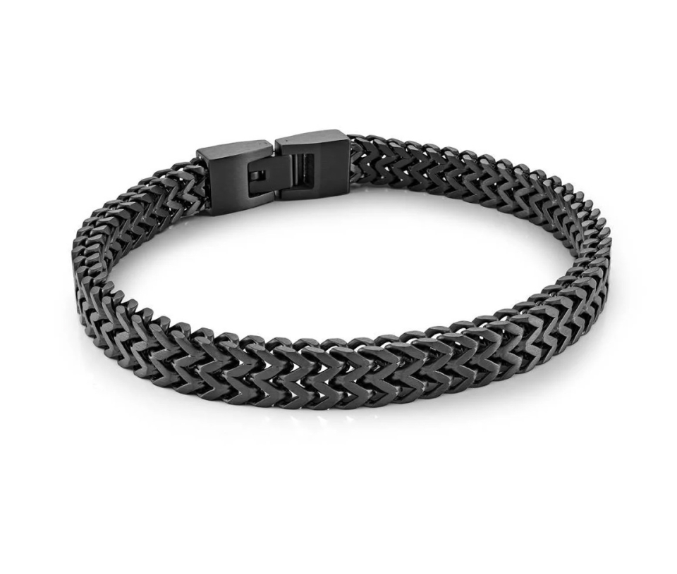 BRACELET EN ACIER, ACIER/PVD OR OR ACIER/PVD NOIR À MAILLE FRANCO PLATE