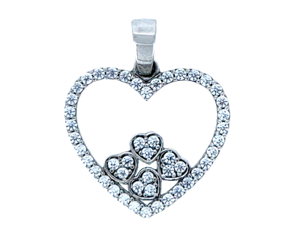 PENDENTIF COEUR AJOURÉ AVEC 4 PETITS COEURS DANS SON CENTRE EN OR SERTI DE CUBIQUES ZIRCONIAS - MB COEUR59W - BIJOUX D'IMPORTATION