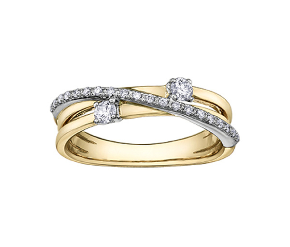 BAGUE EN OR 10K 2 TONS SERTIE DE DIAMANTS CANADIENS ET DE DIAMANTS - CR AM416YW - DIAMANT CANADIEN