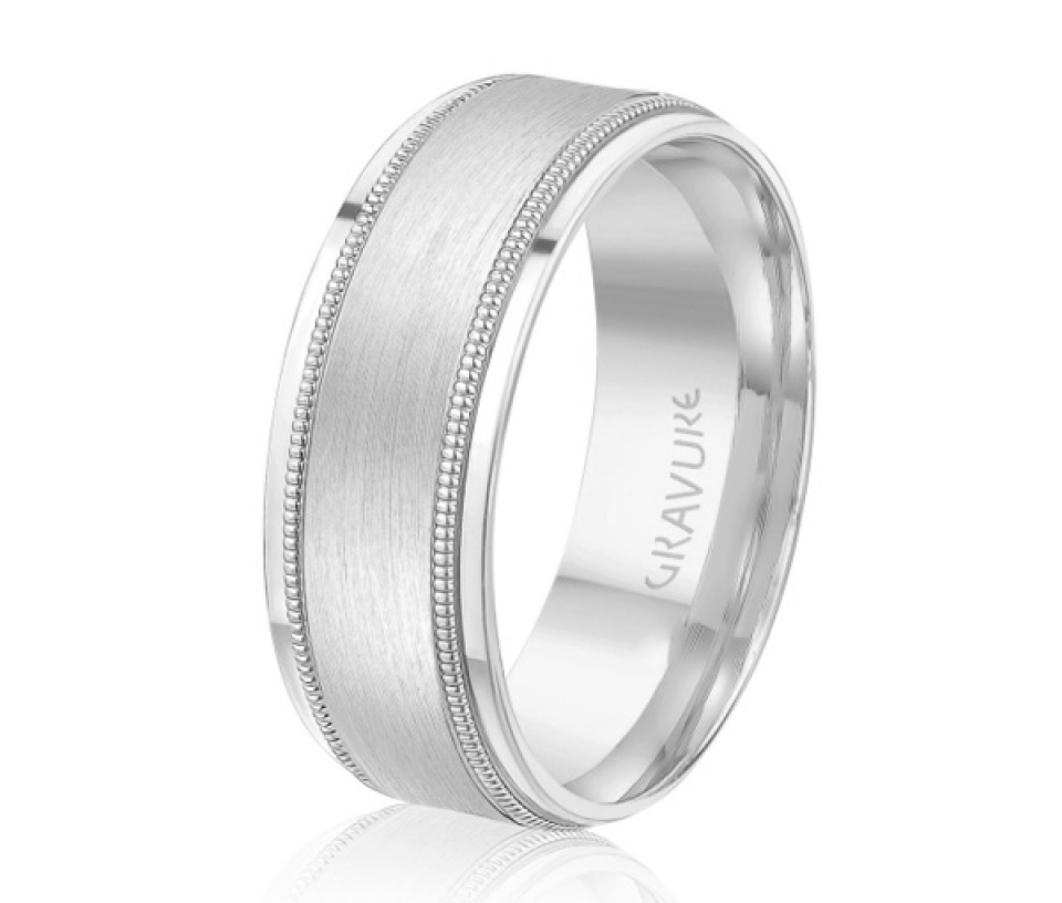 JONC EN OR OU EN PLATINE AVEC MOTIF MILGRAIN, SATINÉ AU CENTRE - ML GH1373W10 - MALO 