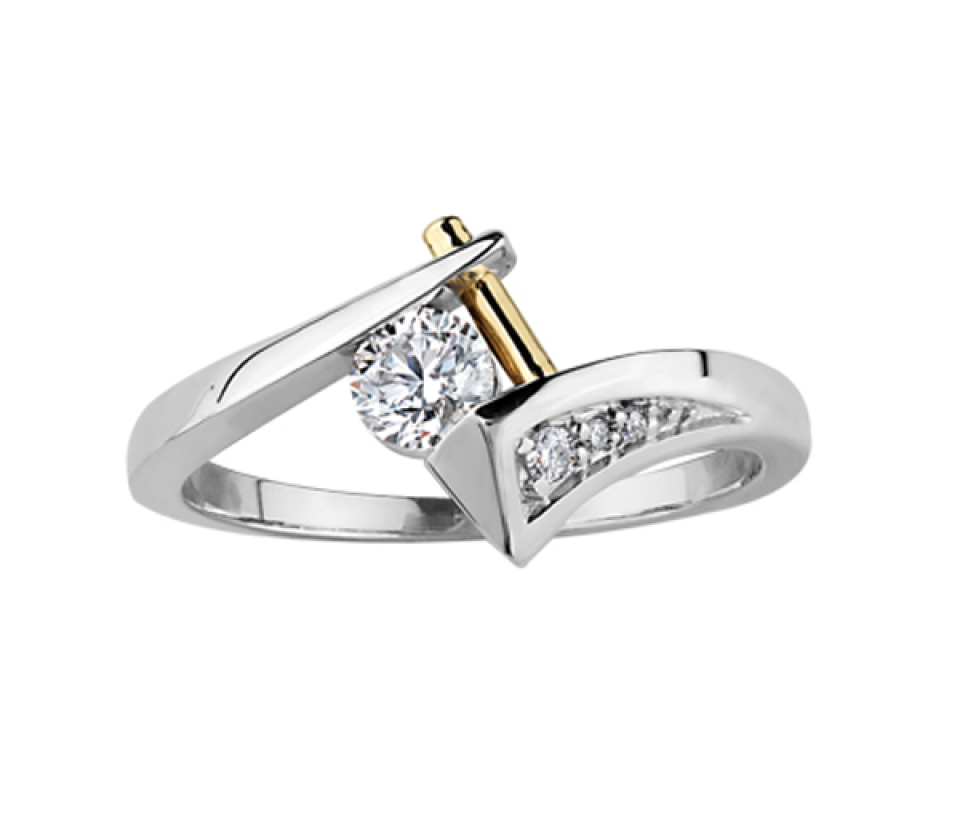BAGUE EN OR 10K 2 TONS SERTIE D'UN DIAMANT CANADIEN ET DE DIAMANTS - CR AM211WY33 - DIAMANT CANADIEN