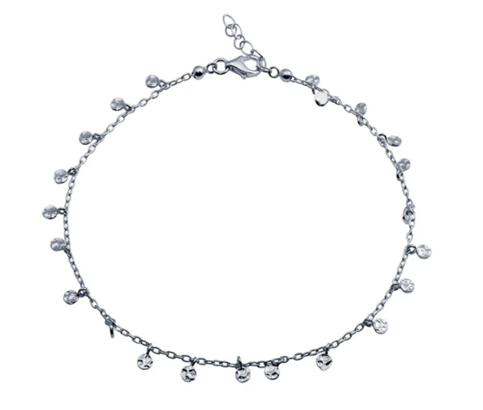 CHAINE DE CHEVILLE EN ARGENT RHODIÉ OU PVD OR AVEC PETITES PLAQUES RONDES - SP DIA00001RH - BIJOUX D'IMPORTATION