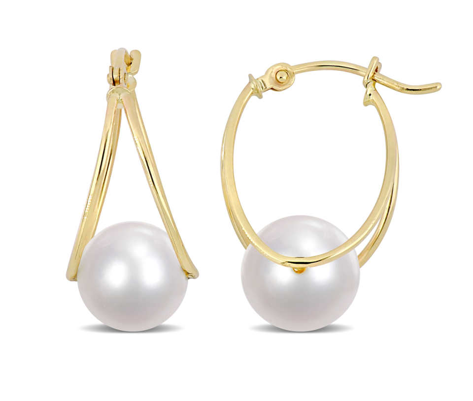 BOUCLES ANNEAUX DOUBLES EN OR SERTIES DE PERLE DE CULTURE - DM EWKT1680 - PERLE D'IMPORTATION