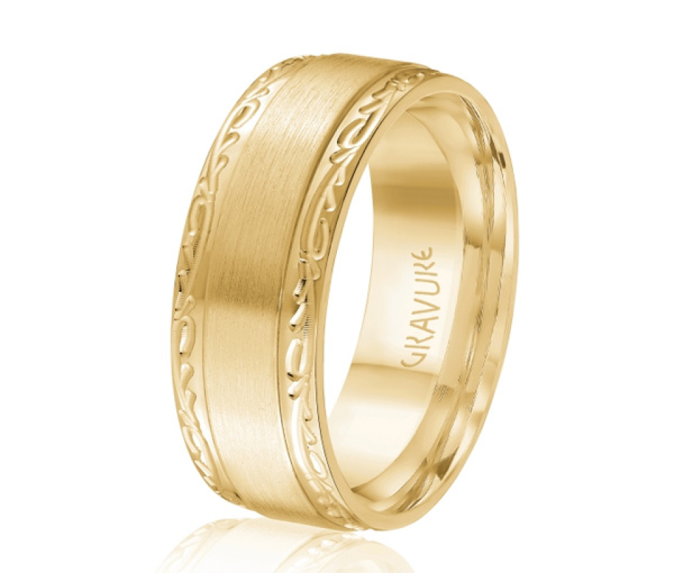 JONC EN OR OU EN PLATINE AVEC MOTIF GRAVURE BRANCHE ET SATINÉ AU CENTRE - ML GH1512Y614 - MALO 