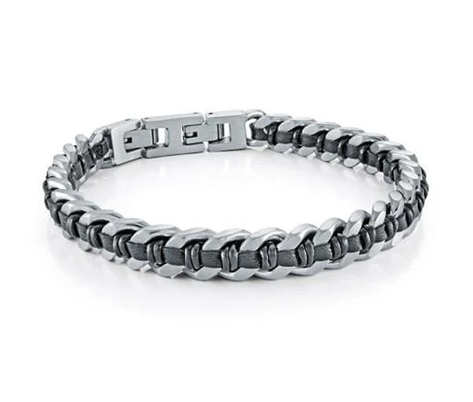 BRACELET EN ACIER ET CUIR TRESSÉ - IG SMB626BK - ITALGEM