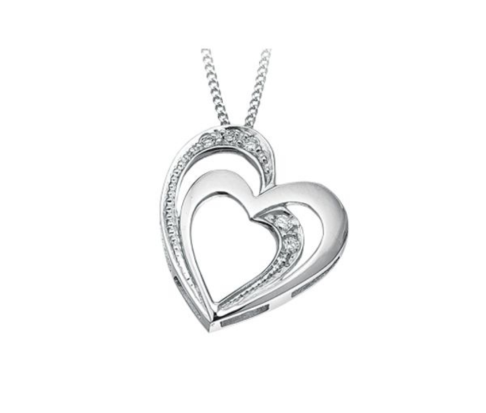 PENDENTIF DOUBLE COEURS EN OR 10K BLANC SERTI DE DIAMANTS - CR DD1280 - BIJOUX CANADIEN