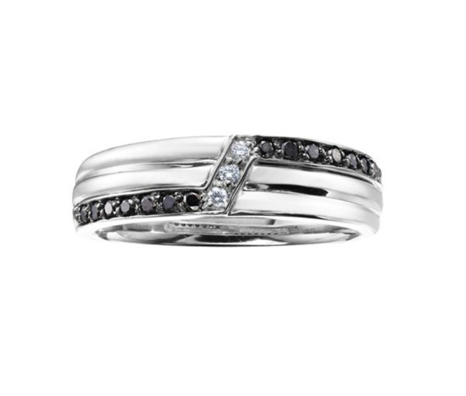 JONC EN OR BLANC SERTI DE DIAMANTS BLANCS ET NOIRS - CR DD2528 - BIJOUX CANADIEN