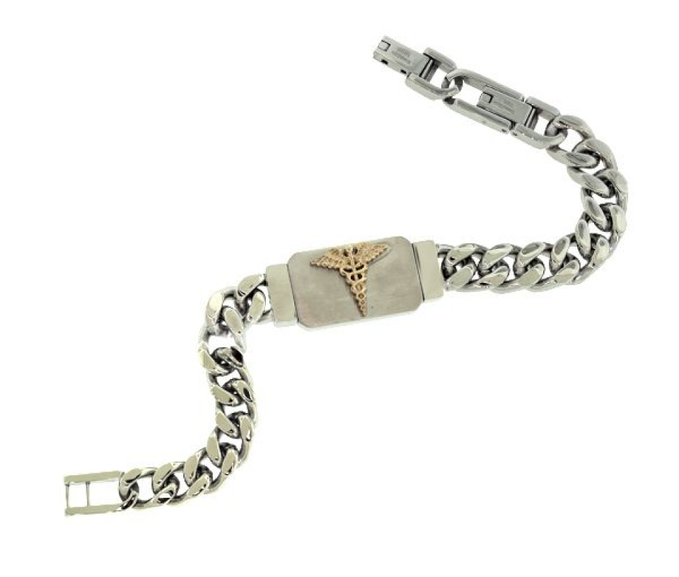 BRACELET MÉDICAL ACI/PVD OR GOURMETTE - IG SMAB34 - BIJOUX D'ACIER