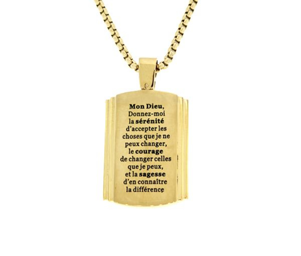 COLLIER ACIER/PVD OR PRIÈRE SÉRÉNITÉ 22 - IG SP147 - BIJOUX D'ACIER