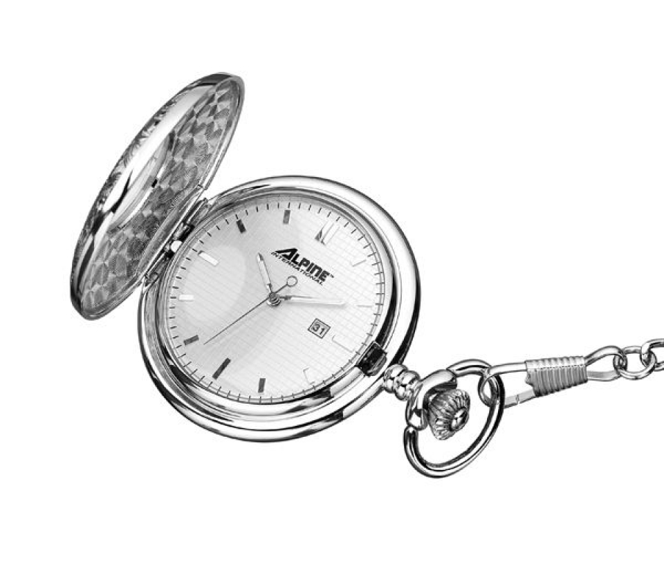 MONTRE DE POCHE AU QUARTZ EN ACIER AVEC CHAINE - JM W3654 - ALPINE
