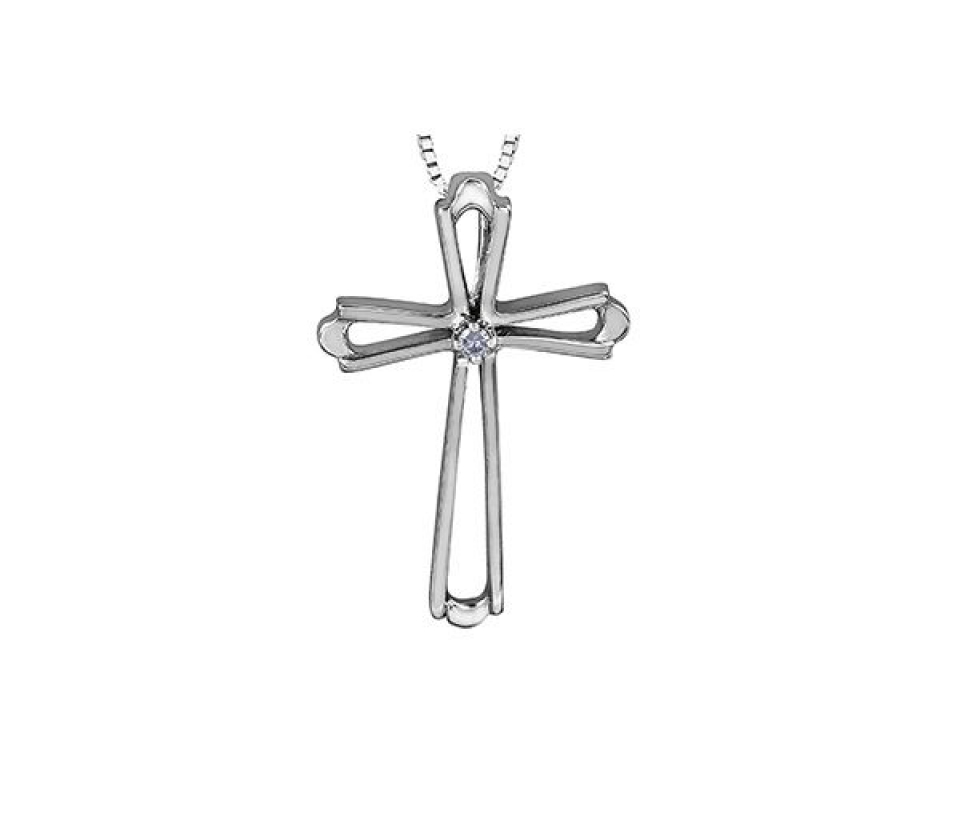 PENDENTIF CROIX 10K BL. 0,01 DIAMANT - L 20074 - OR CANADIEN
