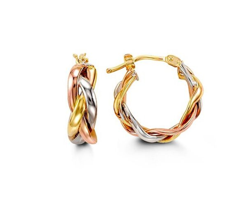 BOUCLES ANNEAUX ENTRELACÉES EN OR 10K 3 TONS - SY 1011B - BIJOUX D'IMPORTATION