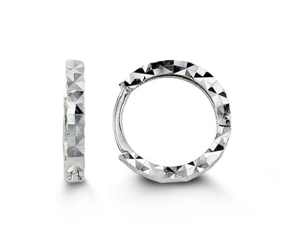 BOUCLES HUGGIES POUR BÉBÉ EN OR BLANC TAILLÉES DIAMANT - SY 4018B - BIJOUX D'IMPORTATION