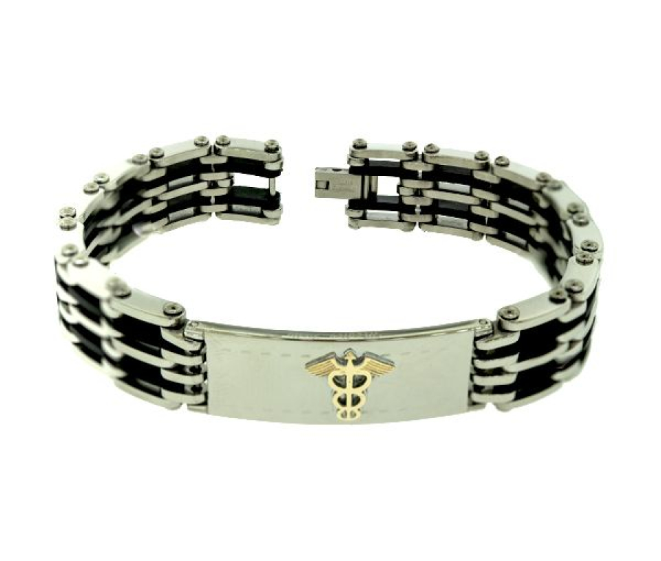 BRACELET MEDICAL EN ACIER/PVD NOIR ET OR JAUNE - WB BMD514 - MEDICO BELLO