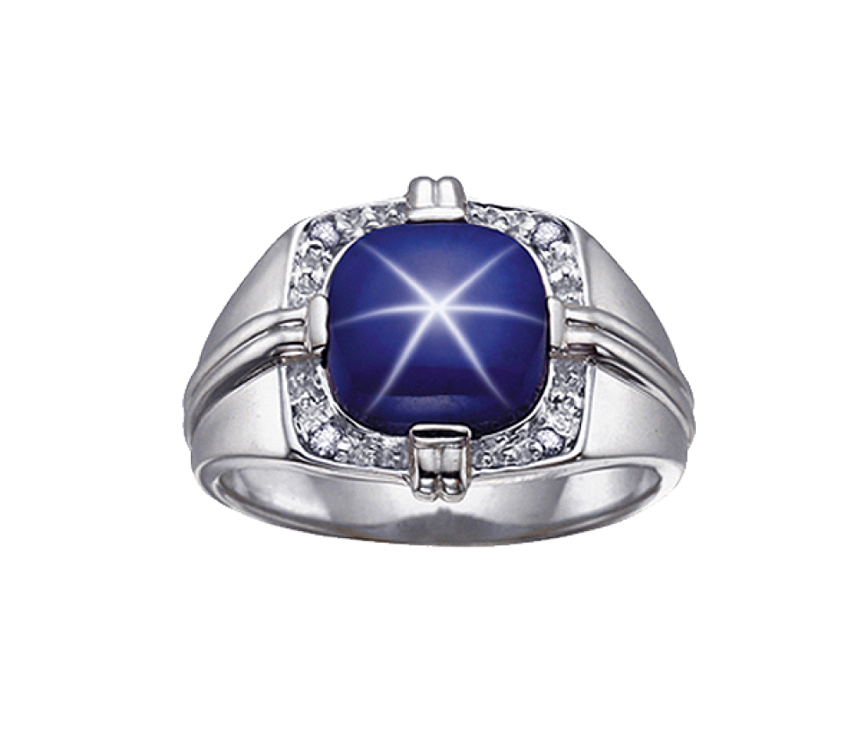 BAGUE EN OR SERTIE D'UN SAPHIR ÉTOILÉ ET DE DIAMANTS - CR DD1423W - BIJOUX CANADIEN