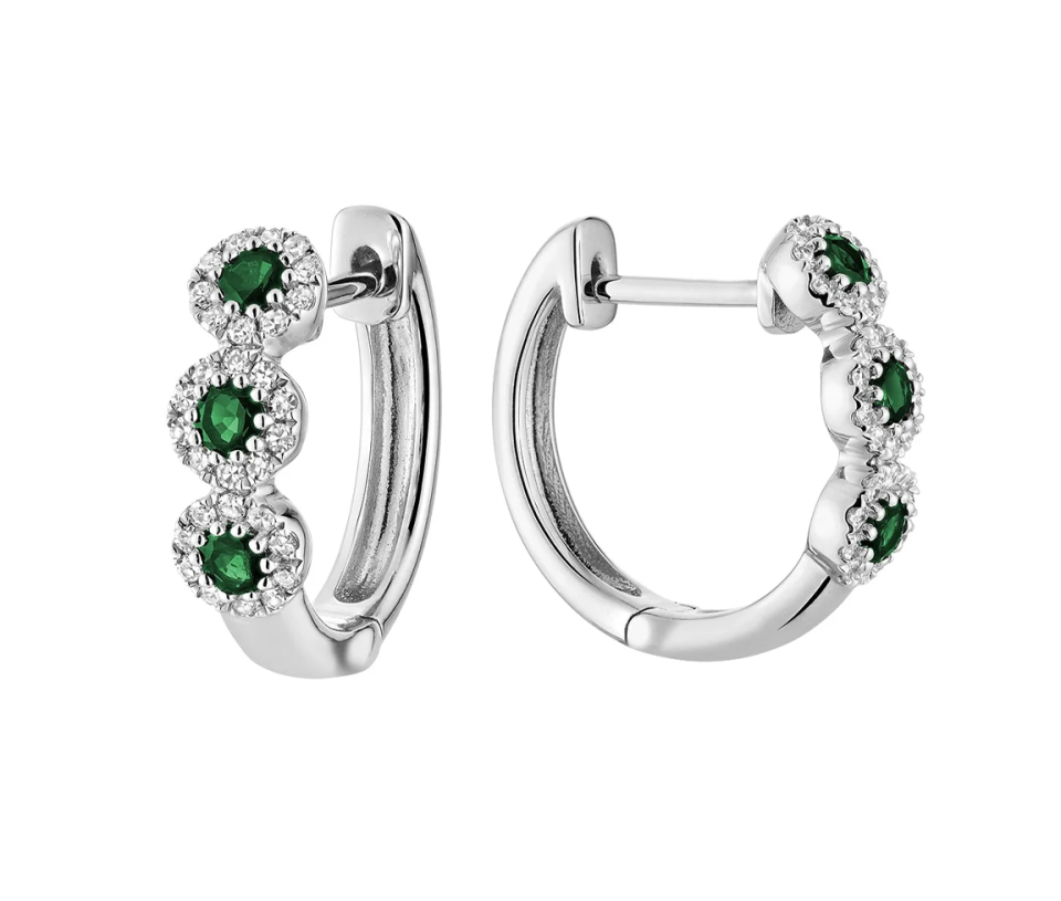 BOUCLES HUGGIES EN OE BLANC SERTIES DE SAPHIRS, RUBIS OU ÉMERAUDES ET DIAMANTS - BR 13043MCEM - R.N.B.