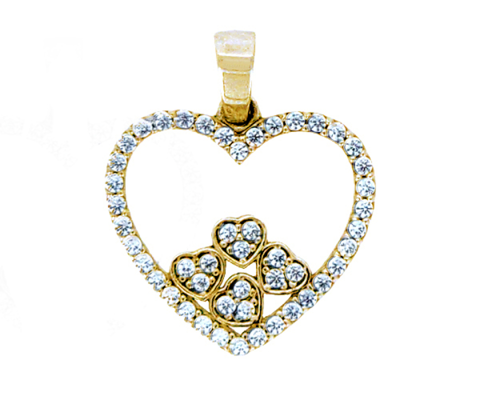 PENDENTIF COEUR AJOURÉ AVEC 4 PETITS COEURS DANS SON CENTRE EN OR SERTI DE CUBIQUES ZIRCONIAS - MB COEUR59Y - BIJOUX D'IMPORTATION