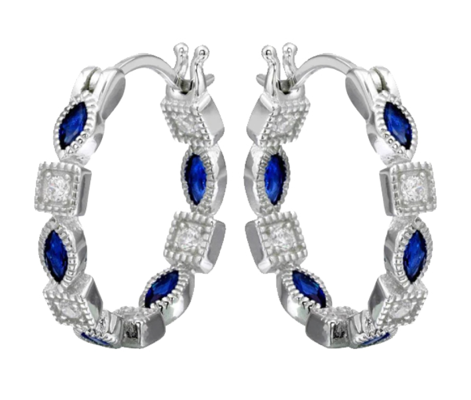 BOUCLES ANNEAUX EN ARGENT RHODIÉ SERTIES DE CUBIQUES ZIRCONIAS - SP STE01122BL - BIJOUX D'IMPORTATION