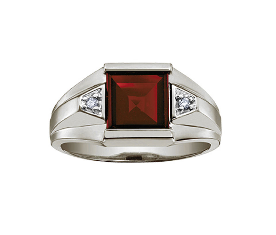BAGUE EN OR SERTIE D'UN GRENAT ET DE DIAMANTS - CR DD2612W - BIJOUX CANADIEN
