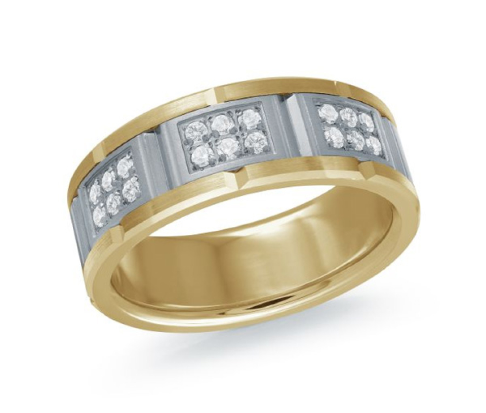 JONC EN OR 14K ET TANTALE SERTI DE DIAMANTS - ML MRDTN043Y - MALO 