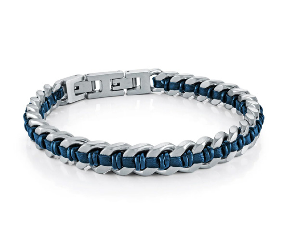 BRACELET EN ACIER ET CUIR TRESSÉ - IG SMB626/BL - ITALGEM