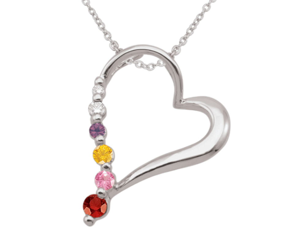 PENDENTIF FAMILIAL COEUR EN ARGENT OU EN OR SERTI DE PIERRES SYNTHÉTIQUE OU VÉRITABLES - PG 30026W14 - PERSONALIZED GEM